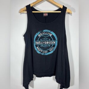 Harley-Davidson Black Sleeveless Shark-bite Hem Graphic Tank Top